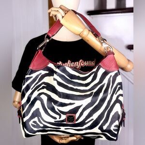 Vintage DOONEY BOURKE Black & White Leather Zebra Stripe Shoulder Bag